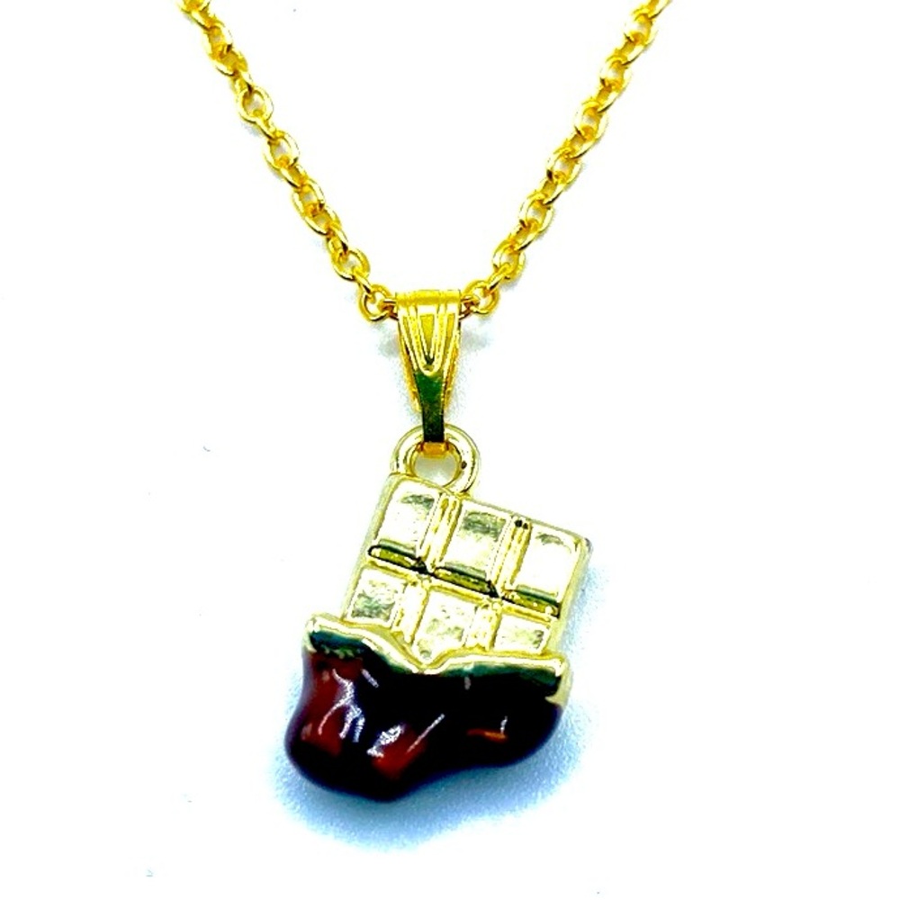 Chocolate Candy Bar Necklace Gold Brown